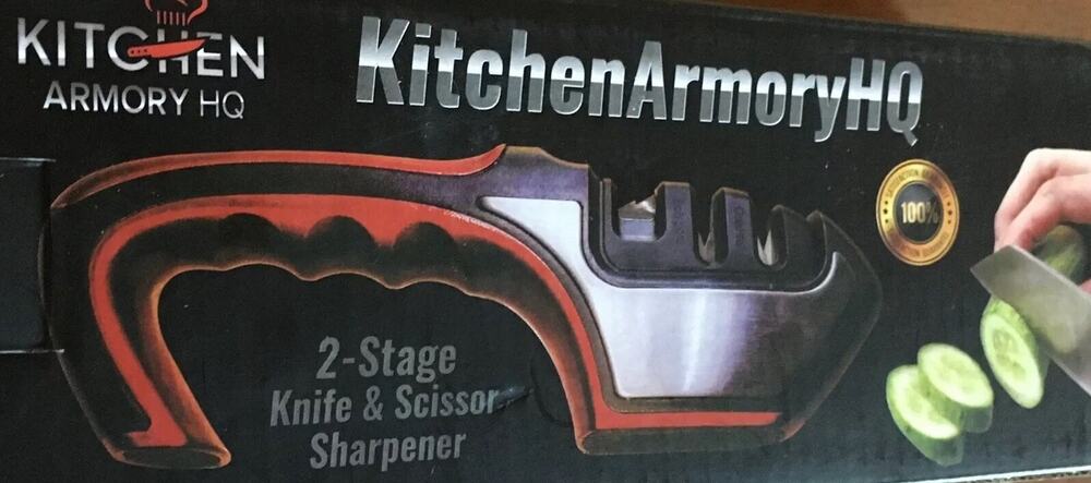 Kitchen Armory HQ 2‑Stage Knife Sharpener Red Manual Sharpening Tool